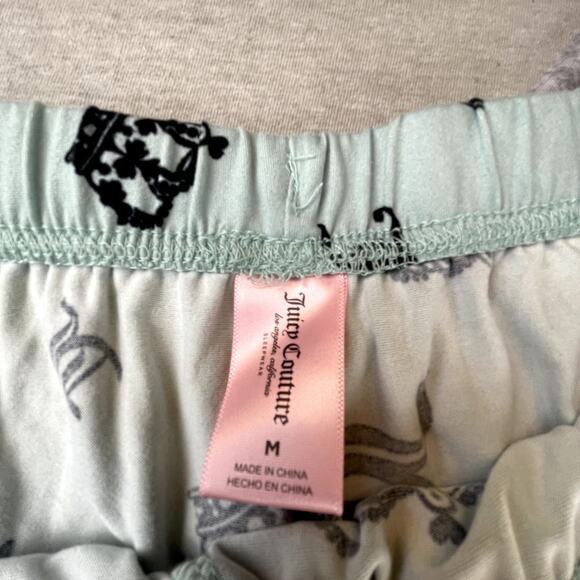Juicy Couture Pajamas Gray Top Blue Pants All-Over Logo Crown M - Picture 4 of 6